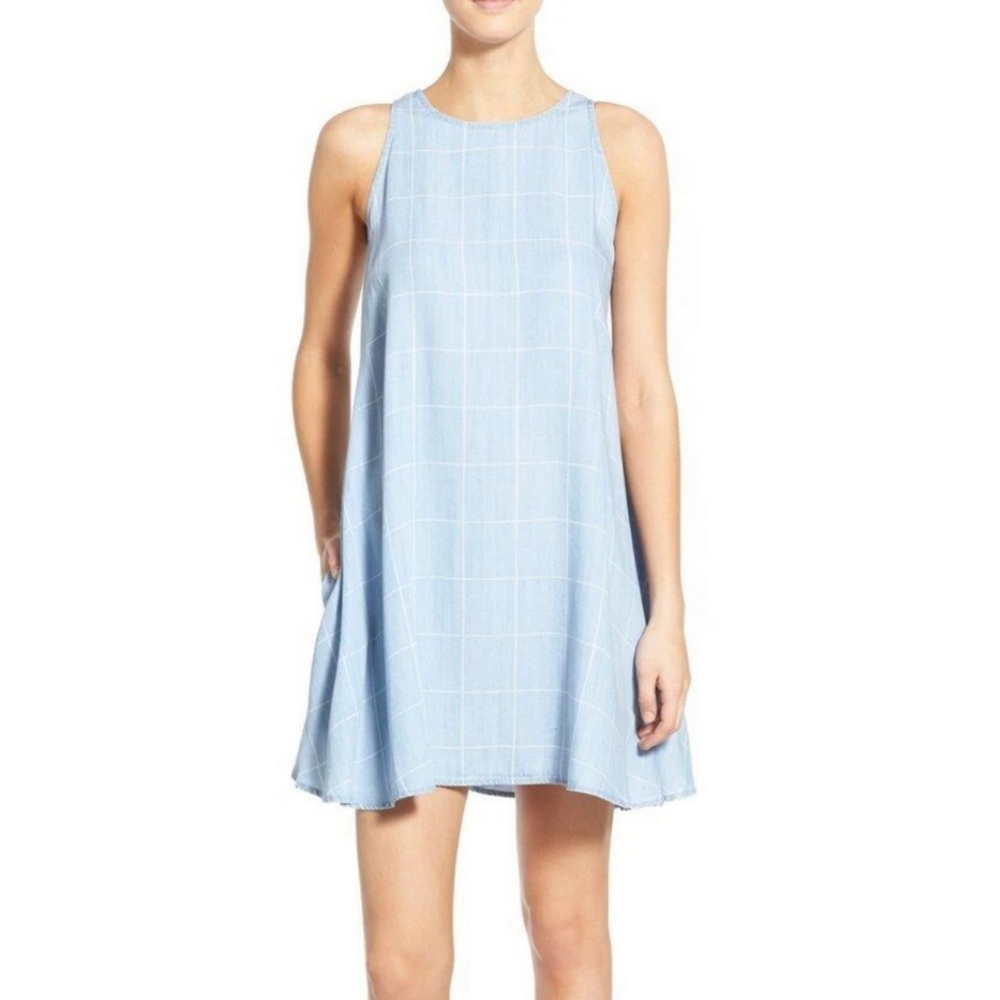 Rails Anya Sleeveless A-Line Chambray Dress Light Vintage Grid